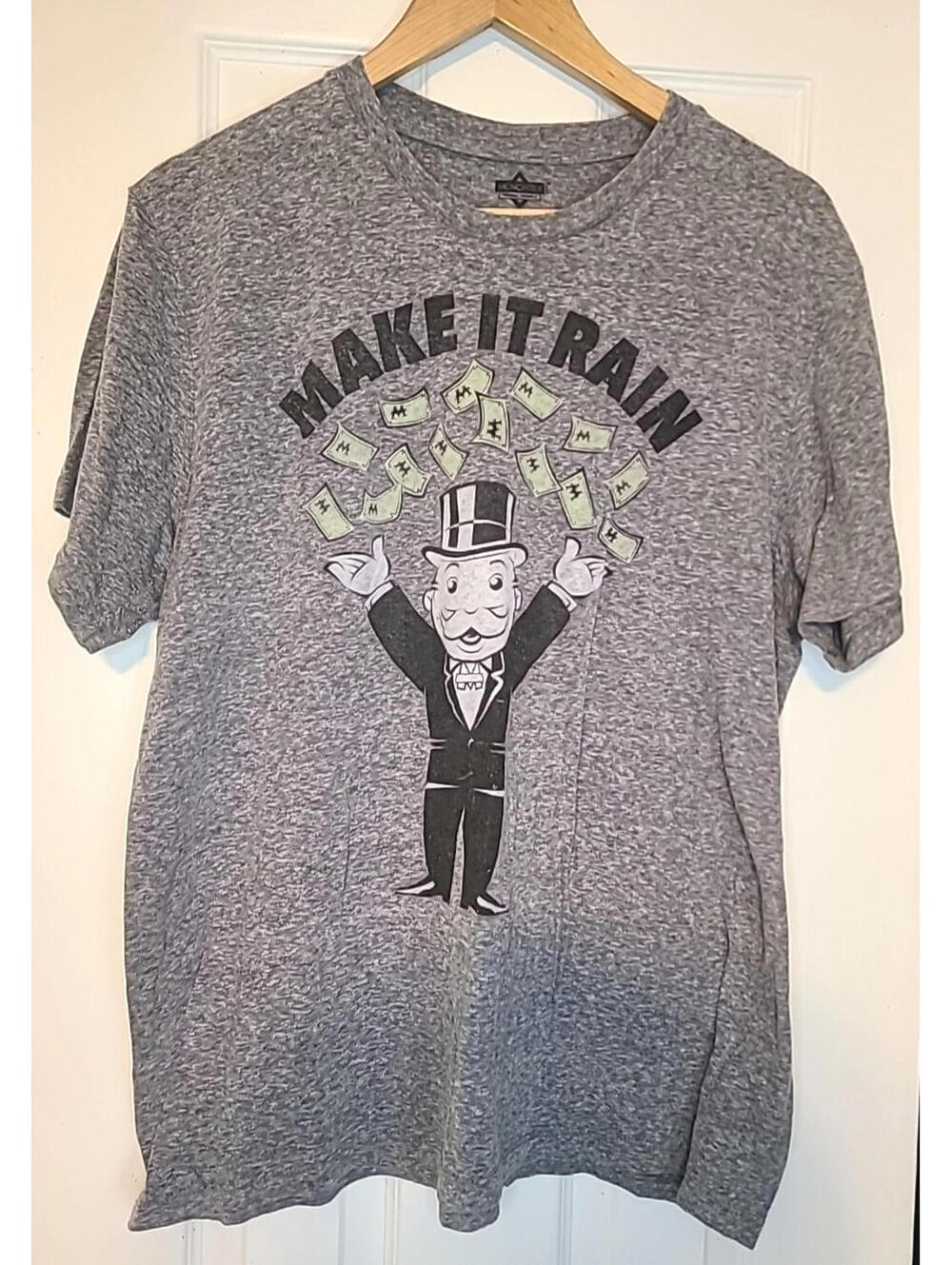 Monopoly Hasbro Official Men’s Short Sleeve T-Shirt ‘Make It Rain’ Size XL Gray
